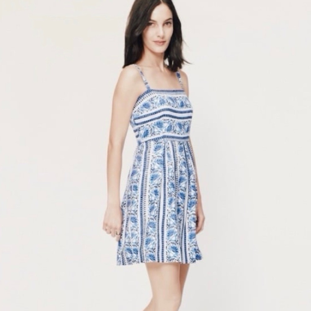 LOFT Blue and White Strappy Mini Dress